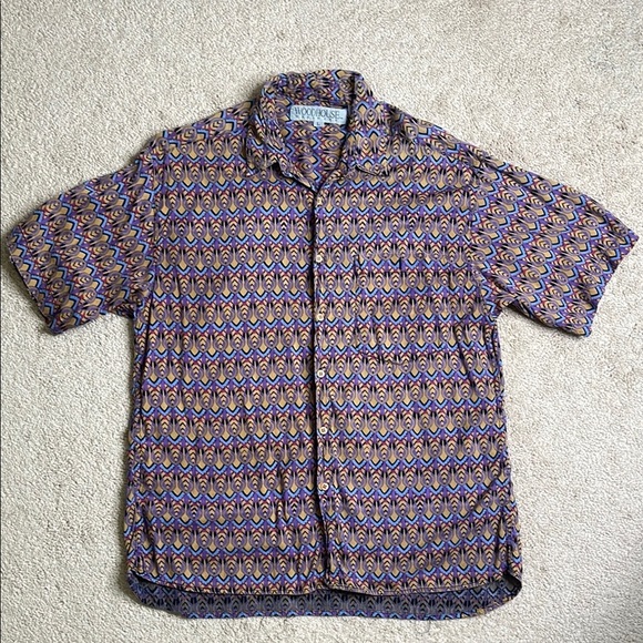 woodhouse Other - Woodhouse Blue and Brown Casual Button Down Shirt with Geometric Pattern